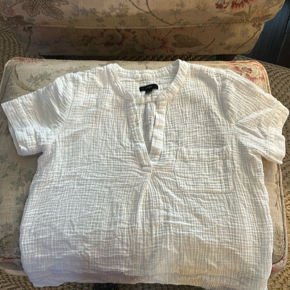 J crew white gauze popover shirt